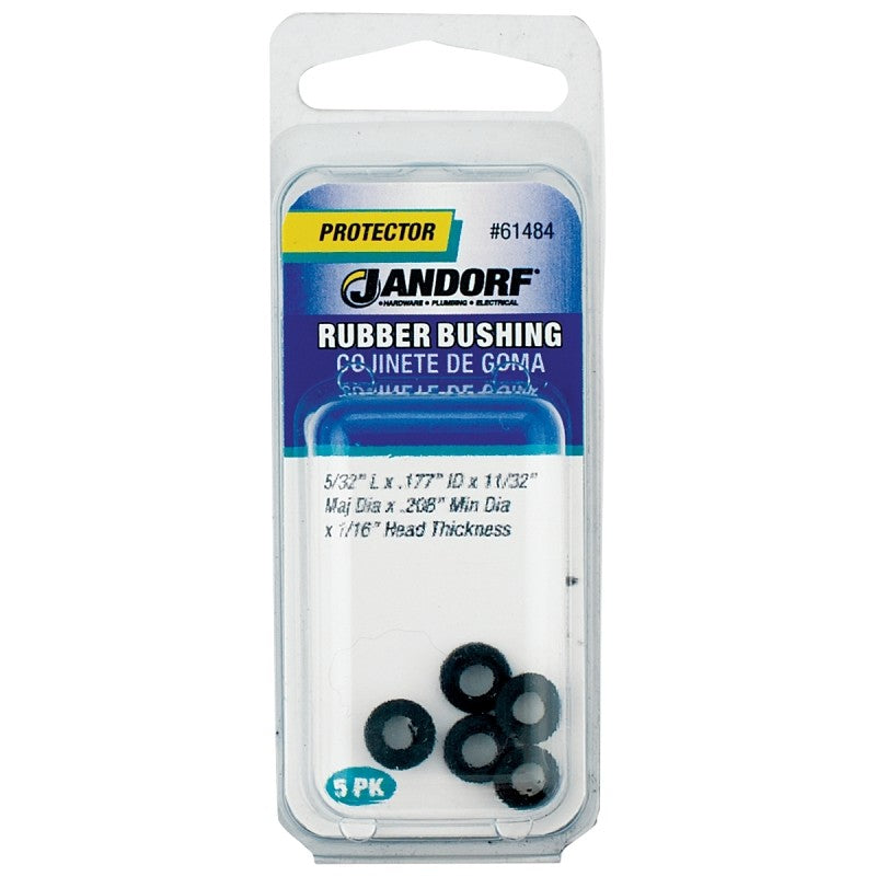 Jandorf 61484 Conduit Bushing, 0.177 in Dia Cable, Rubber, Black, 1/16 in Thick Panel