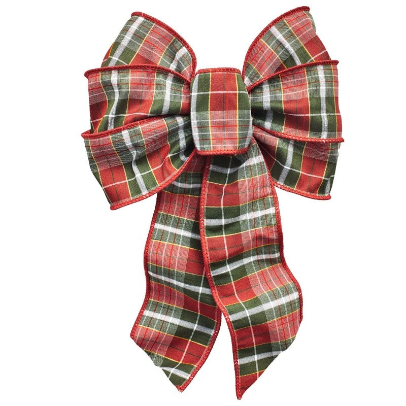 Holidaytrims 6155 Gift Bow, 8-1/2 x 14 in, Hand Tied Design, Cloth, Green/Gold/Red/White (Pack of 12)
