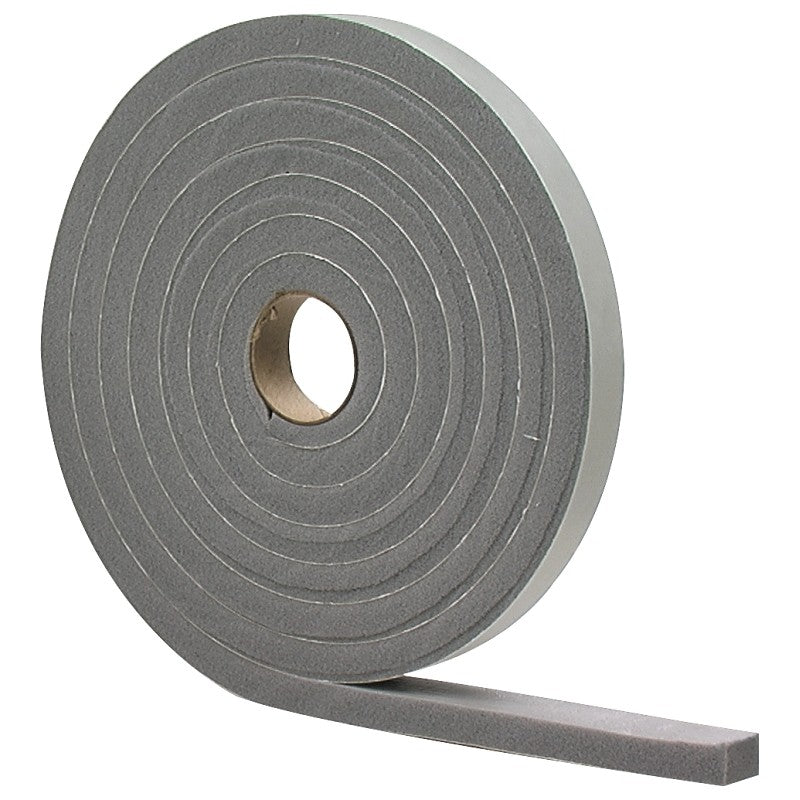 M-D 02295 Foam Tape, 1/2 in W, 10 ft L, 3/8 in Thick, PVC, Gray, 12/PK
