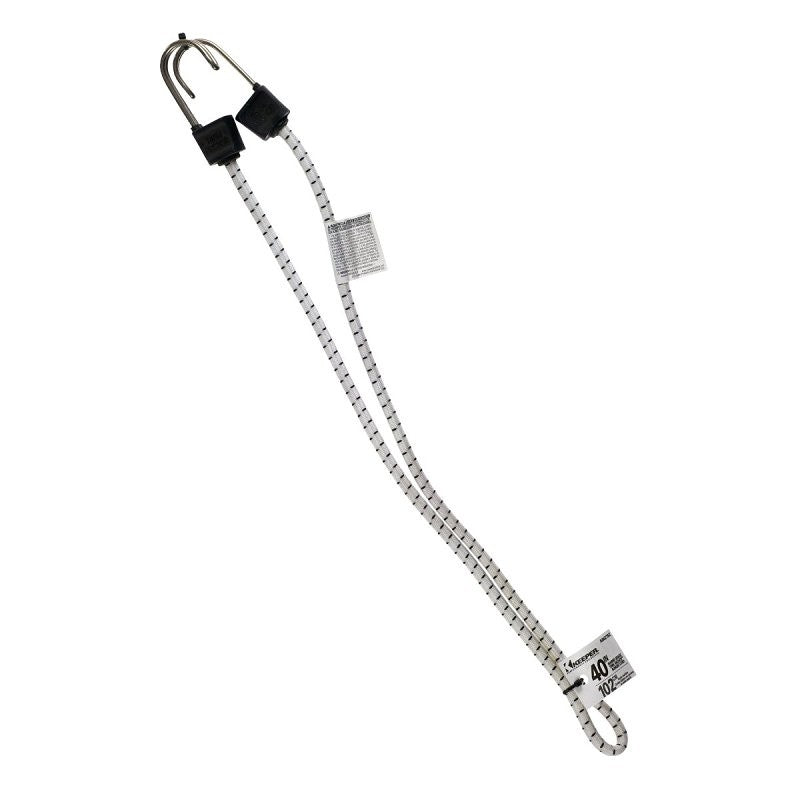 Keeper A06278Z Bungee Cord, 0.315 in Dia, 40 in L, Rubber/Steel, Black/White, Hook End