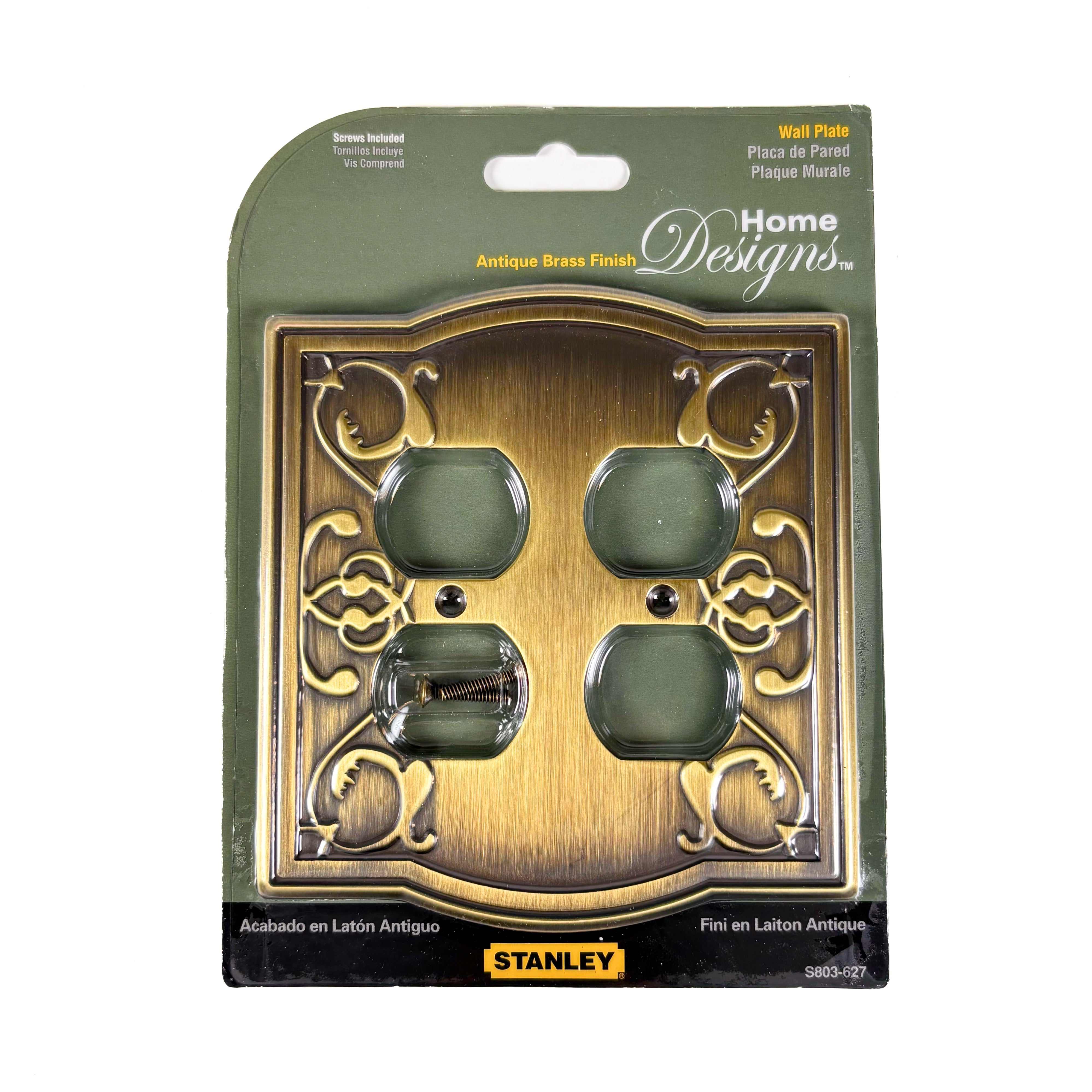 Victoria Double Duplex Wall Plate Antique Brass