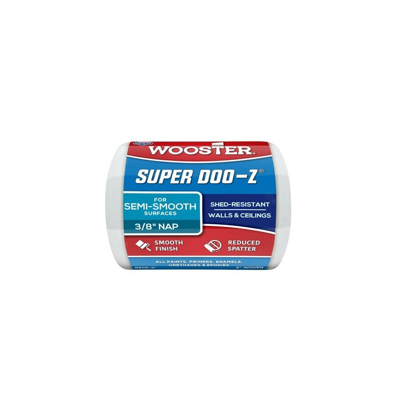 Wooster R205-3 Roller Cover, 3/8 in Thick Nap, 3 in L, Fabric Cover, White