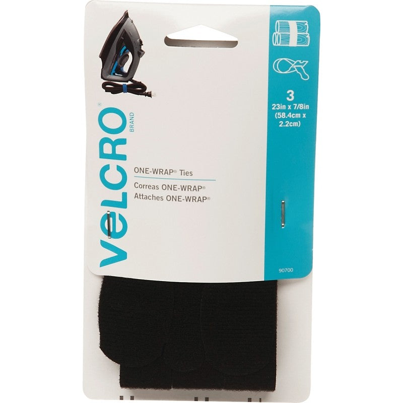 VELCRO Brand One Wrap 90700 Fastener, 7/8 in W, 23 in L, Nylon/Polypropylene, Black (Pack of 6)