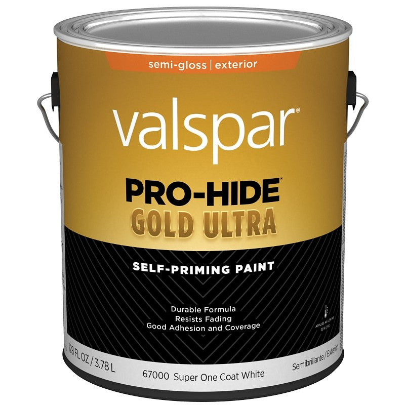 Valspar Pro-Hide Gold Ultra 6700 Series 028.0067000.007 Latex Paint, Acrylic, Super One Coat White, Semi-Gloss, 1 gal (Pack of 4)