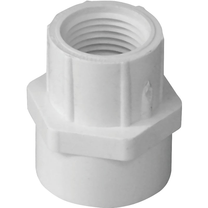 IPEX 435992 Reducing Pipe Adapter, 3/4 x 1/2 in, Socket x FPT, PVC, White, SCH 40 Schedule, 150 psi Pressure