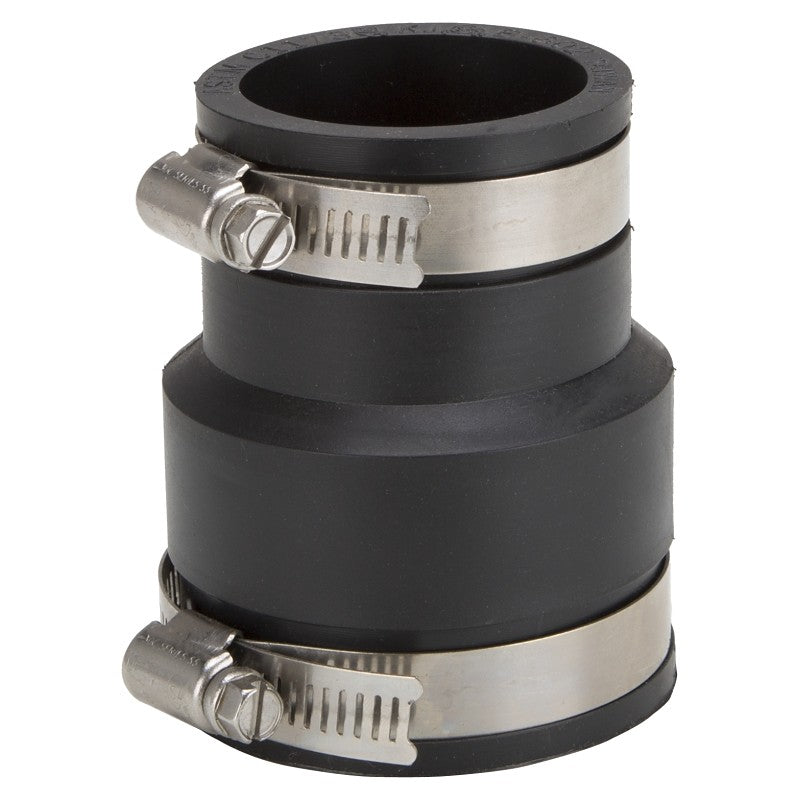 ProSource FC56-215 Coupling, 2 x 1-1/2 in, Cast Iron, Plastic and Steel Drain Pipes, PVC, Black