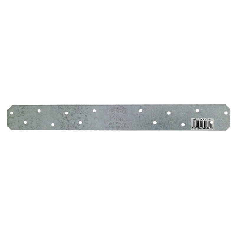 Simpson Strong-Tie HRS HRS12 Strap Tie, 12 in L, 1-3/8 in W, Steel, Galvanized, Fastening Method: Nail (Pack of 25)