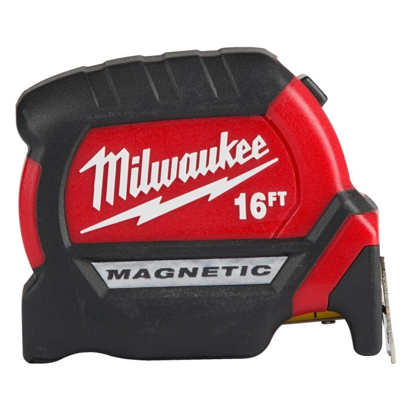 Milwaukee 48-22-1016M Tape Measure, 16 ft L Blade, 1-1/8 in W Blade, Steel Blade, ABS Case, Black/Red Case