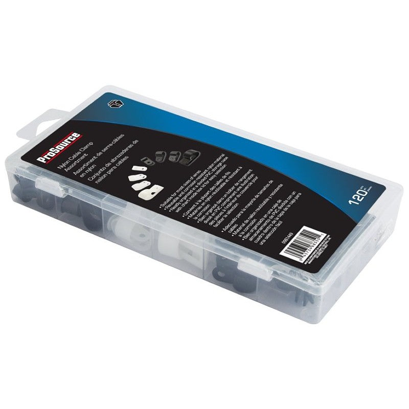 ProSource 60279 Nylon Cable Clamp Assortment, 1/4, 3/8, 1/2, 3/4 in Max Bundle Dia, Nylon, Black/White