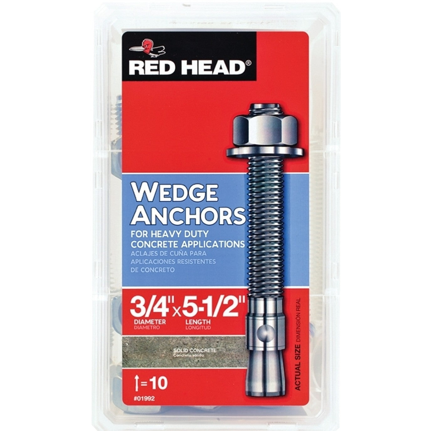 Red Head TruBolt 02992 Wedge Anchor, 3/4 in Dia, 5-1/2 in L, Steel, Zinc