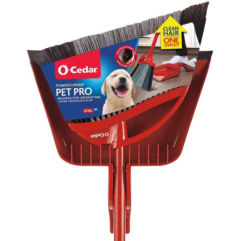 O-Cedar PowerCorner Pet Pro 168020 Broom and Step-On Dust Pan, Plastic Bristle, 56 in L, Steel Handle