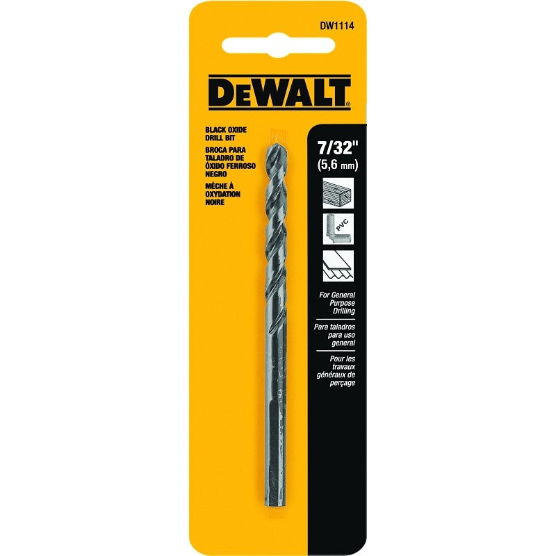 DEWALT DW1114 Jobber Drill Bit, 7/32 in Dia, 3-3/4 in OAL, Parabolic Flute, 7/32 in Dia Shank, Round Shank (Pack of 5)