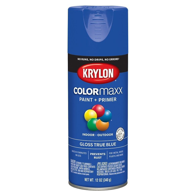 Krylon K05543007 Enamel Spray Paint, 12 oz Can, 25 sq-ft Coverage Area, Solvent Base, Gloss, True Blue