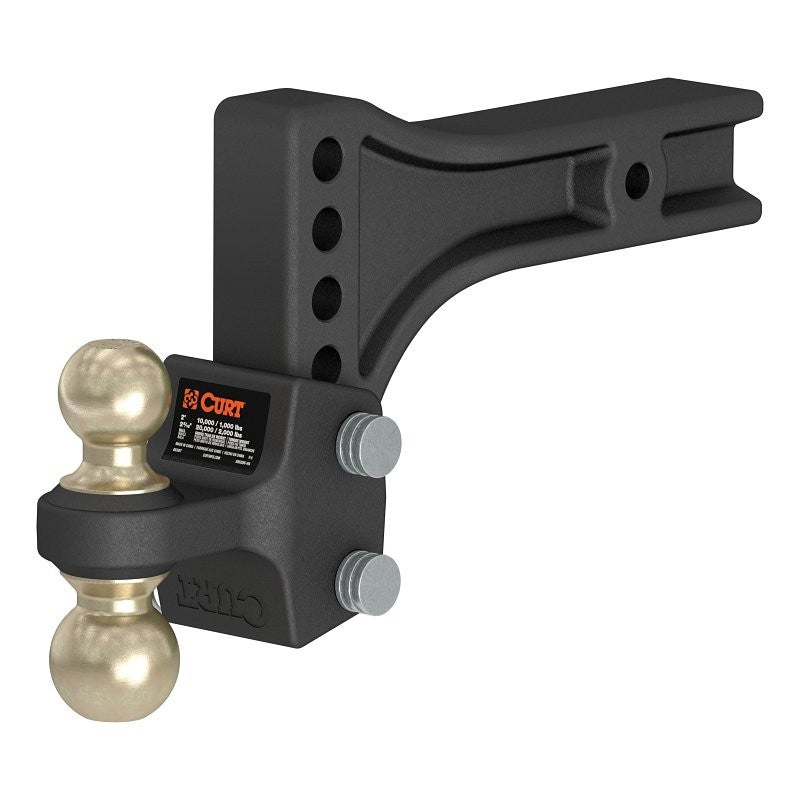 Curt 45937 Adjustable Trailer Hitch Dual-Ball Mount, 5-1/2 in Drop, 4 in Rise, 2, 2-5/16 in Dia Hitch Ball, Carbon Steel