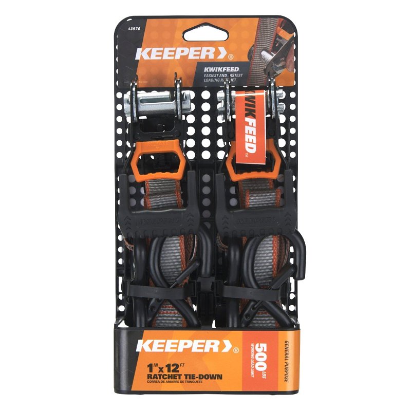 Keeper 43570 Ratchet Tie-Down, 1 in W, 12 ft L, 500 lb Working Load