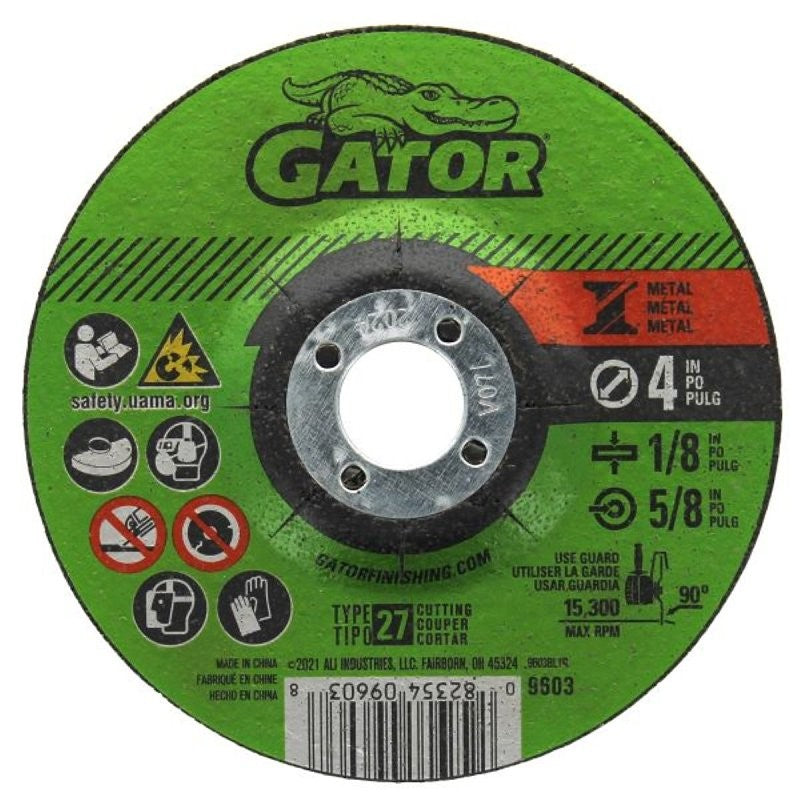 GatorBlade 9603 Cut-Off Wheel, 4 in Dia, 1/8 in Thick, 5/8 in Arbor, Silicone Carbide Abrasive, 24 Grit