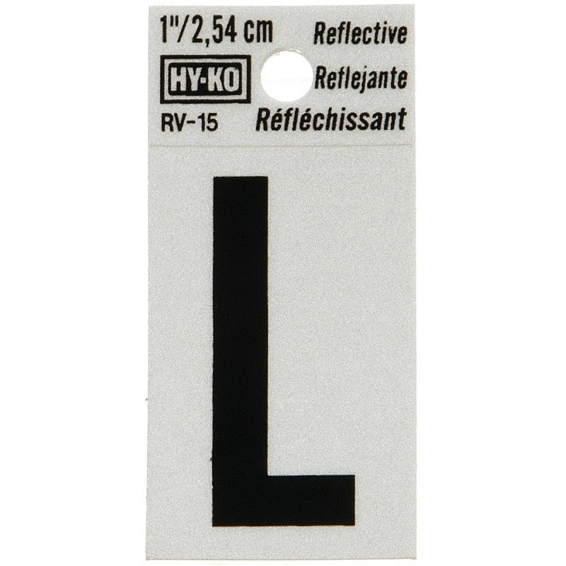 Hy-Ko RV-15/L Reflective Letter, Character: L, 1 in H Character, Black Character, Silver Background, Vinyl (Pack of 10)