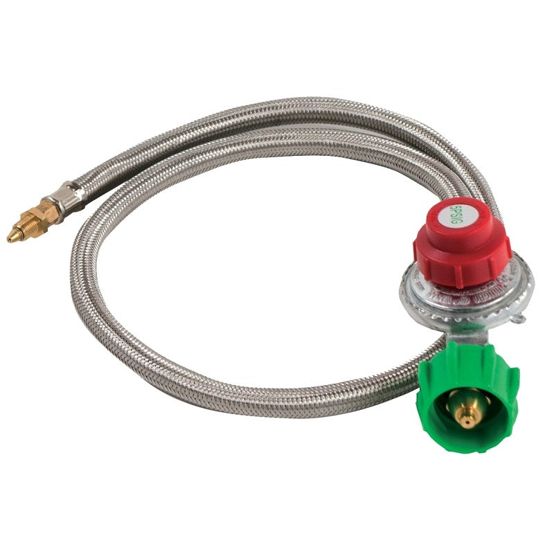 Bayou Classic M5HPR Hose and Regulator, 1/8 in Connection, 36 in L Hose, Stainless Steel