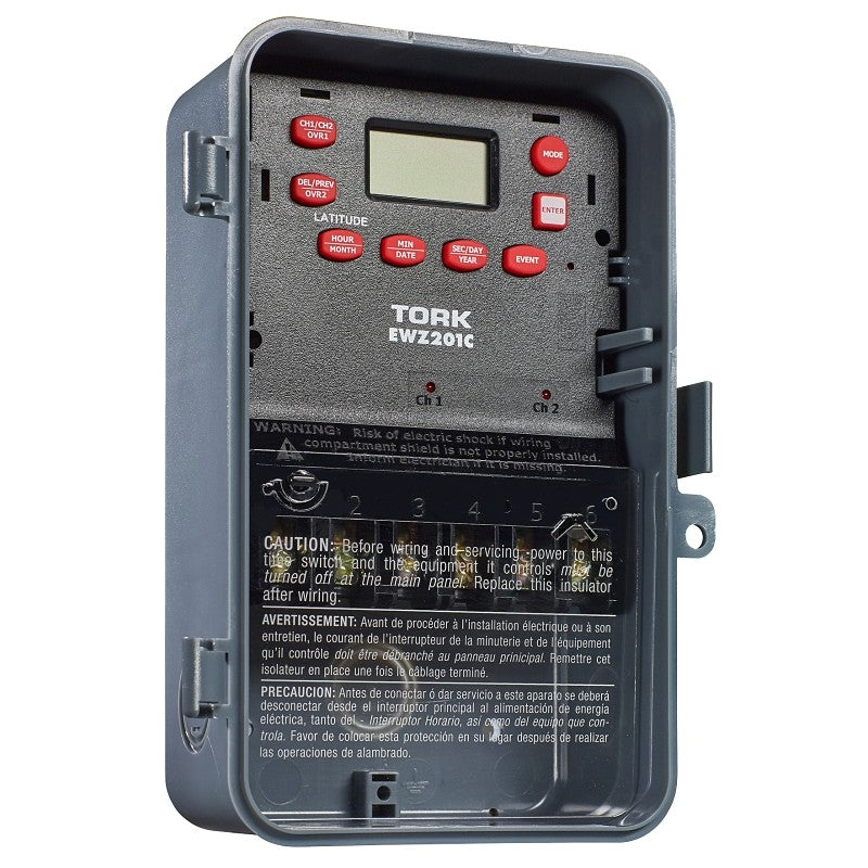 Tork EWZ201C Digital Timer, 30 A, 120/277 VAC, 1 min to 7 days Time Setting, 7 days Cycle, Gray