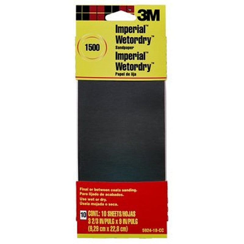 3M 5924-18-CC Sandpaper, 9 in L, 3.66 in W, Ultra Fine, 1500 Grit, Silicon Carbide Abrasive, Paper Backing
