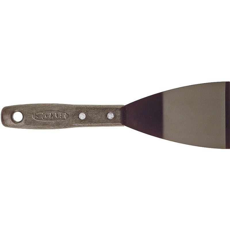 Hyde 12000 Paint Scraper, 3 in W Blade, Bent Chisel, Stiff Blade, HCS Blade, Polypropylene Handle, Contoured Handle