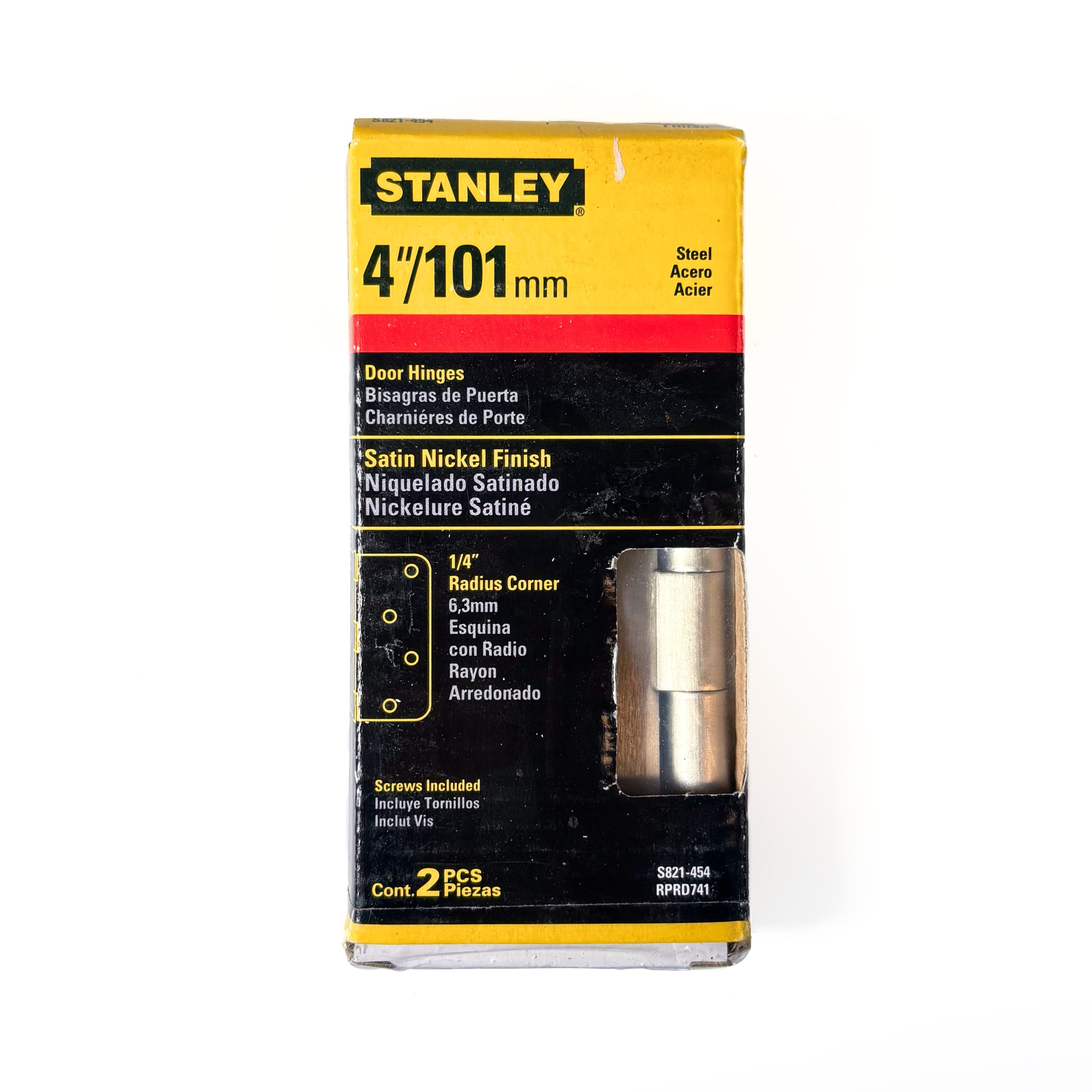 Door Hinges 4 Inch 1/4 Radius Satin Nickel 2 Pack Box