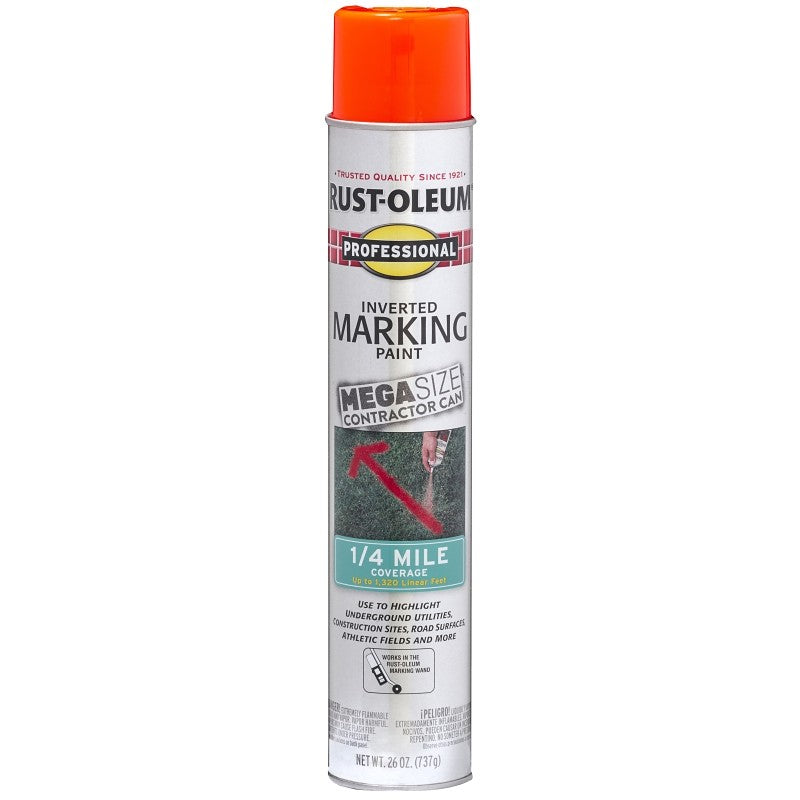 Rust-Oleum 350994 Inverted Marking Spray Paint, Flat/Semi-Gloss, Fluorescent Red/Orange, 26 oz, Can