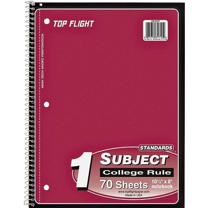 Top Flight WB705PFW Series 4510821 College Rule Notebook, Micro-Perforated Sheet, 70-Sheet, Wirebound Binding (Pack of 24)