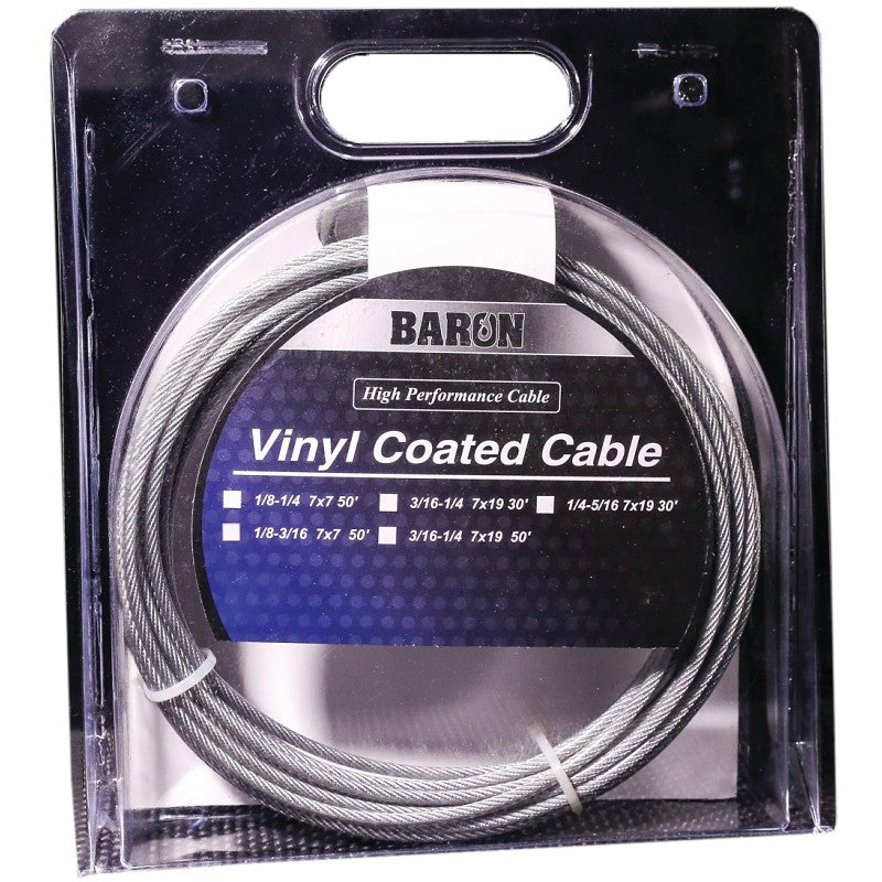 Baron 50215/50215 Aircraft Cable, 1/8 to 3/16 in Dia, 100 ft L, 340 lb Working Load, Galvanized Steel