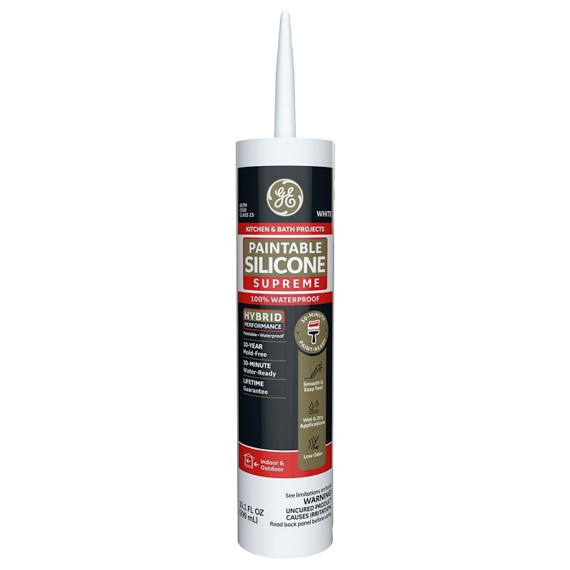 GE Supreme Silicone 2733743 Kitchen & Bath Sealant, White, 24 hr Curing, 10.1 fl-oz Cartridge (Pack of 12)