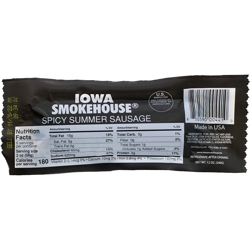 Iowa Smokehouse IS-SS12S Summer Sausage, Spicy, 12 oz (Pack of 12)