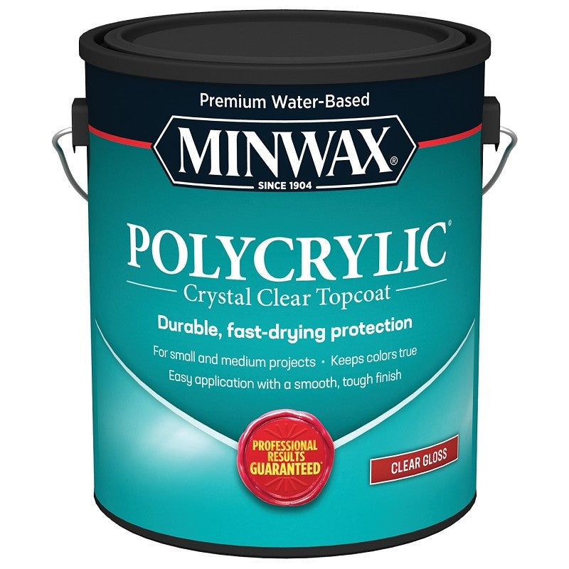 Minwax Polycrylic 15555000 Waterbased Polyurethane, Gloss, Liquid, Crystal Clear, 1 gal, Can (Pack of 2)