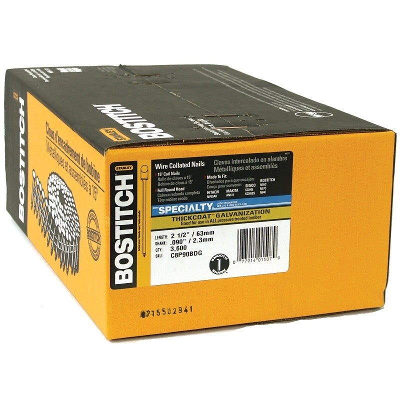 Bostitch C8P90BDG Siding Nail, 2-1/2 in L, Steel, Thickcoat, Smooth Shank