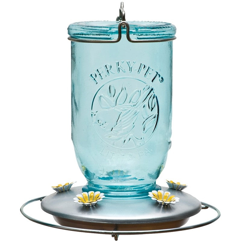 Perky-Pet 785 Bird Feeder, 32 oz, 5-Port/Perch, Glass, Blue, 7-1/2 in H (Pack of 2)