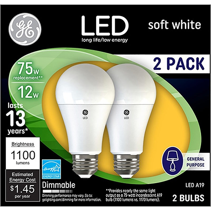 GE 93127324 Light Bulb, General-Purpose, A19 Lamp, 75 W Equivalent, Medium (E26) Lamp Base, Dimmable, Frosted