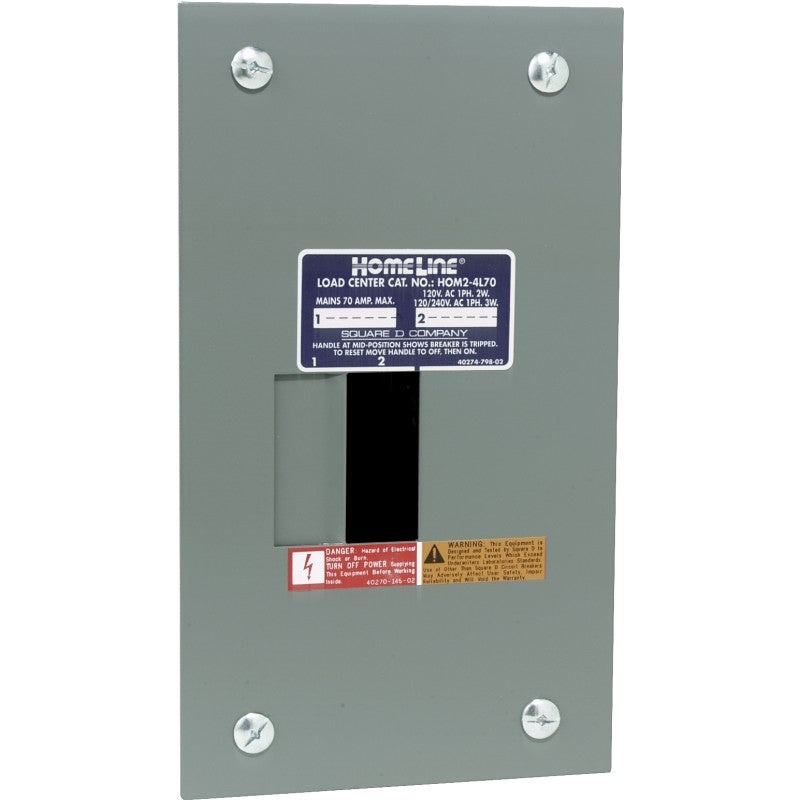 Square D Homeline HOM24L70FCP Load Center, 70 A, 2-Space, 4-Circuit, Main Lug, NEMA 1 Enclosure, Plug, Gray