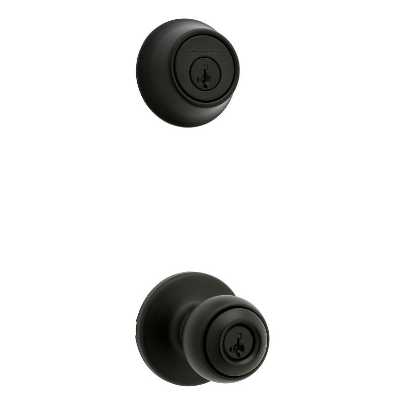 Kwikset 96900-449 Door Knob Combo Pack with Deadbolt, Keyed Entry with Turn Lock, Polo Design, Matte Black, 3 Grade