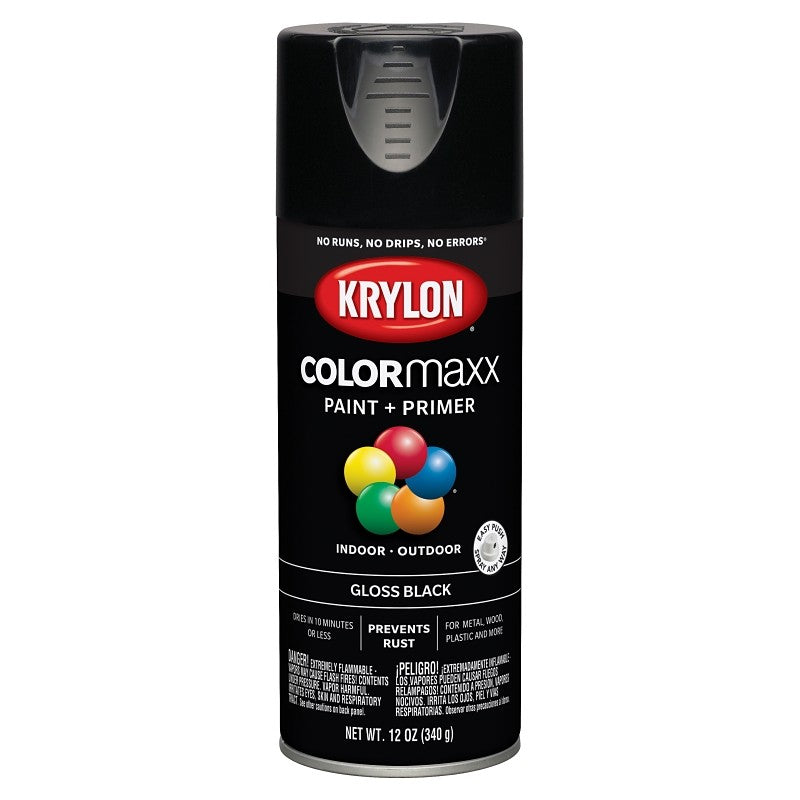 Krylon K05505007 Enamel Spray Paint, 12 oz Can, 25 sq-ft Coverage Area, Solvent Base, Gloss, Black