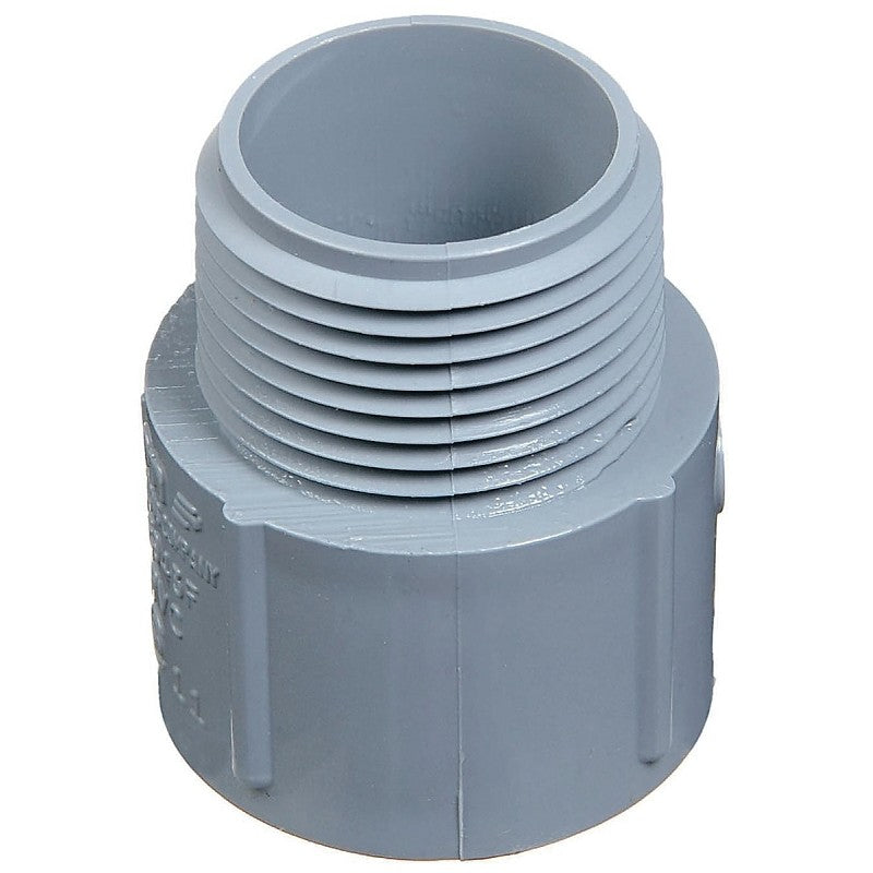 Carlon E943FR-CTN Terminal Adapter, 1 in MPT x Socket, 1.58 in Dia, 1.9 in L, PVC, Gray