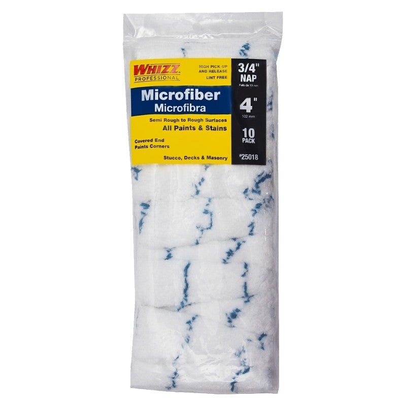 Whizz 25018 Mini Roller Cover, 3/4 in Thick Nap, 4 in L, Microfiber Cover, 10/PK