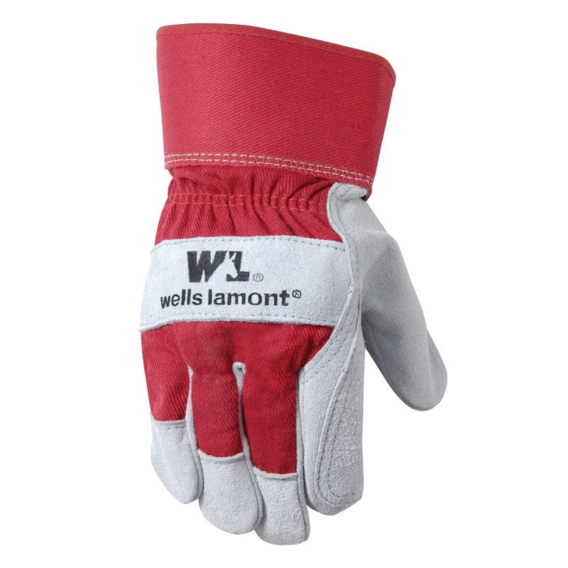 Wells Lamont 4050 Gloves, Double Palm, Men's, One-Size, Wing Thumb, Safety Cuff, Gray/Orange/Red