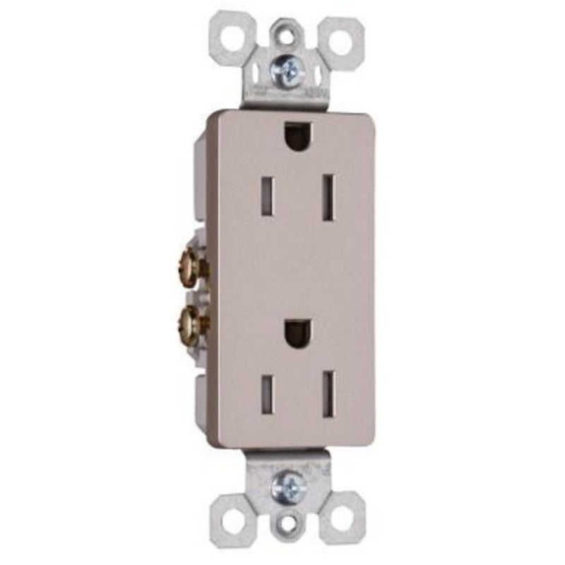 Pass & Seymour radiant Series 885TRNICC12 Duplex Receptacle, Thermoplastic, Nickel, 2-Pole, 15 A, 125 V, NEMA: 5-15R