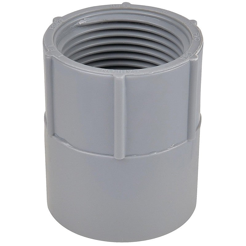 Carlon E942JR Conduit Adapter, 2 in FPT x Socket, 2-47/64 in Dia, 2-5/16 in L, PVC, Gray