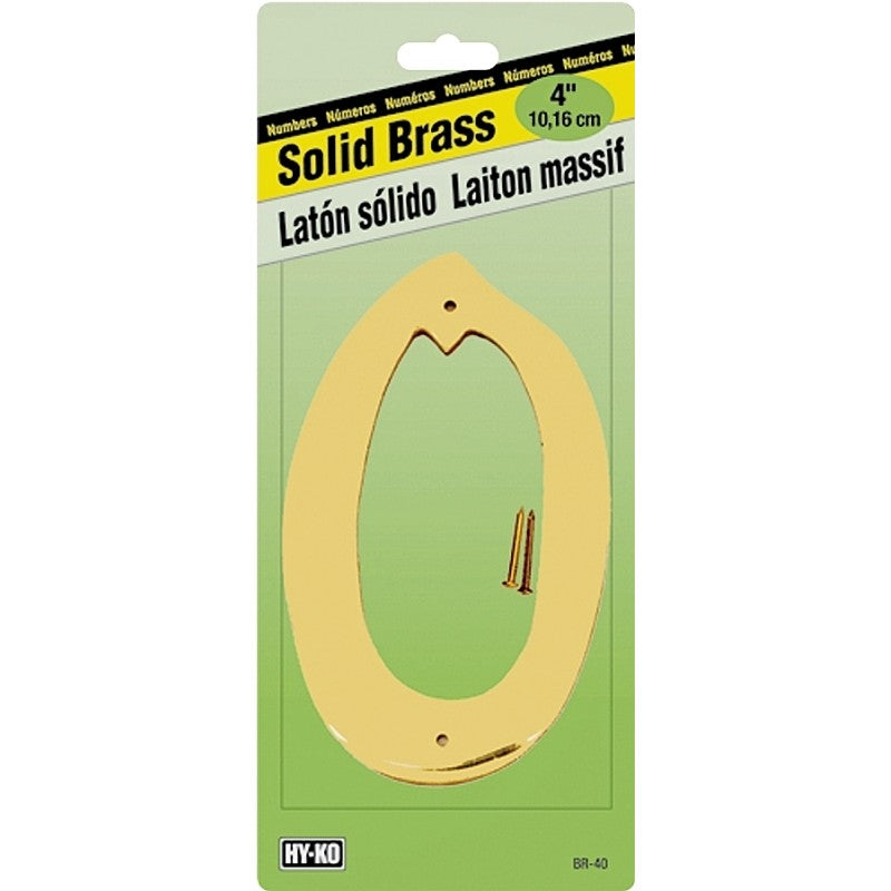 Hy-Ko BR-40/0 House Number, 3 in W x 6-3/4 in H Dimensions, Character: 0, 4 in H Character, 2-1/2 in W Character