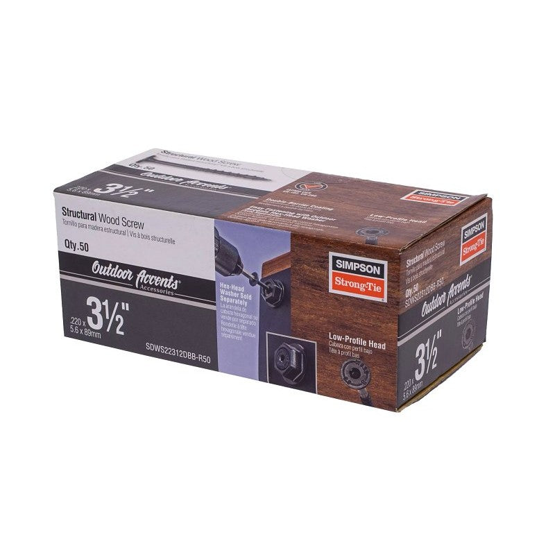 Simpson Strong-Tie Outdoor Accents SDWS SDWS22312DBB-R50 Structural Screw, 3-1/2 in L, Low-Profile Head, 6-Lobe Drive