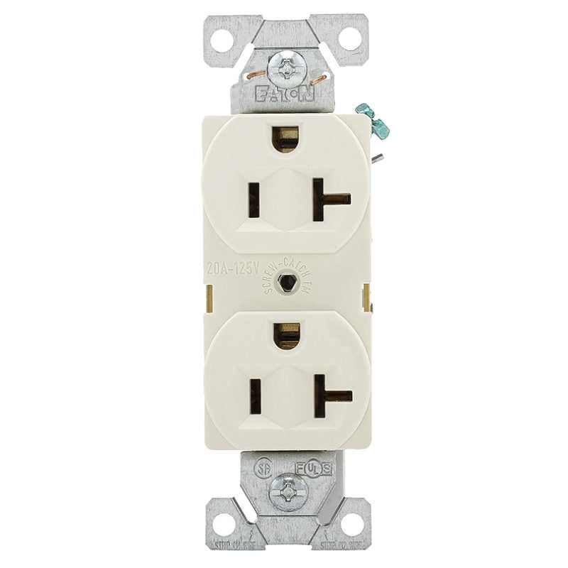 Eaton Wiring Devices BR BR20LA Duplex Receptacle Wallplate, 2 -Pole, 20 A, 125 V, Back, Side Wiring, NEMA: 5-20R
