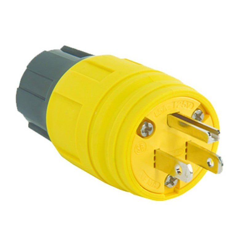 Legrand PS14W47CCV3 Watertight Plug, 2 -Pole, 15 A, 125 V, IP65, 66, 67, NEMA: NEMA 5-15P, Yellow