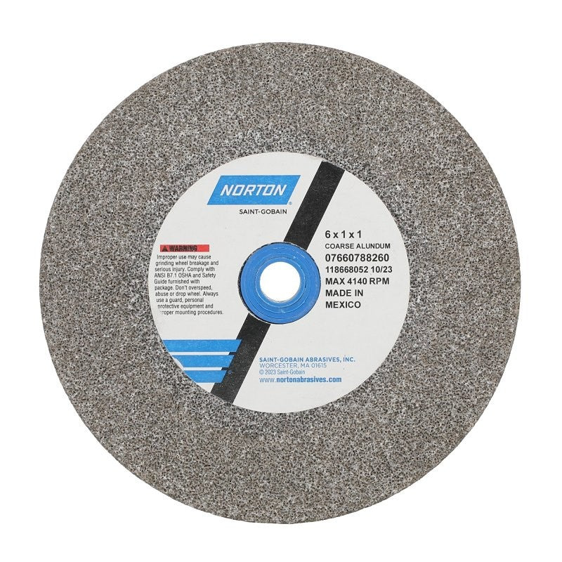 Norton 88260 Grinding Wheel, 6 in Dia, 1 in Arbor, Coarse, Aluminum Oxide Abrasive