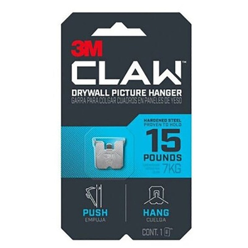 3M CLAW 3PH15-1ES-ALT Drywall Picture Hanger, 15 lb, Steel, 1/8 in Projection, Hanging, Wall Mounting