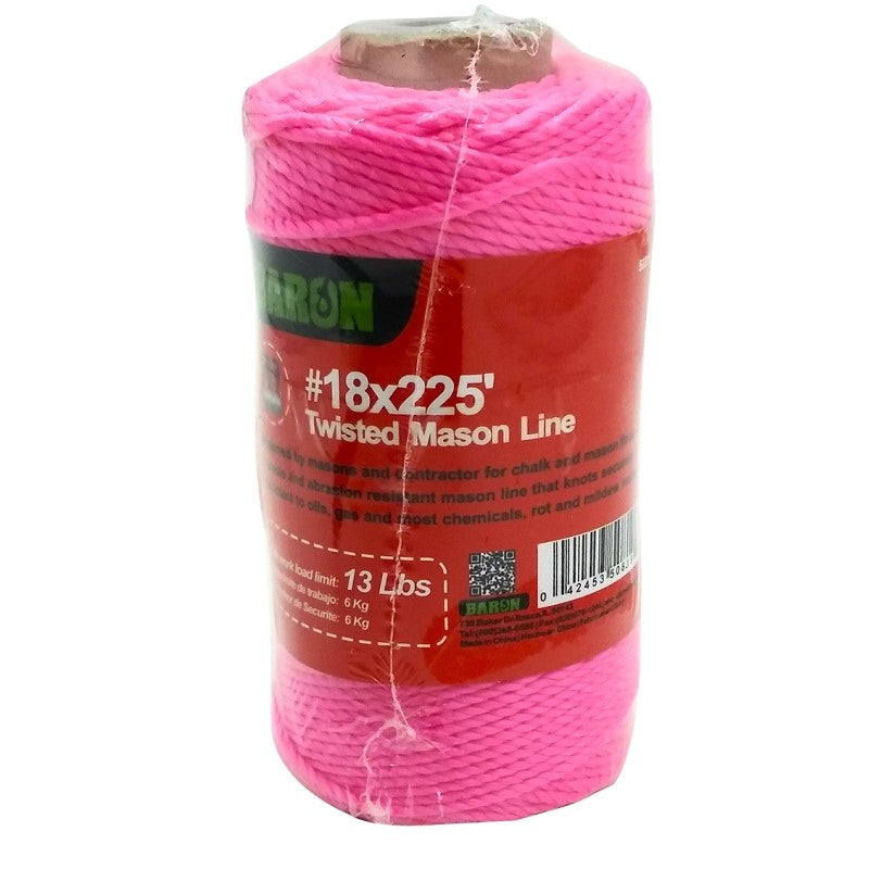 Baron 50815 Seine Twine, #18 Dia, 225 ft L, 13 lb Working Load, Polypropylene, Neon Pink